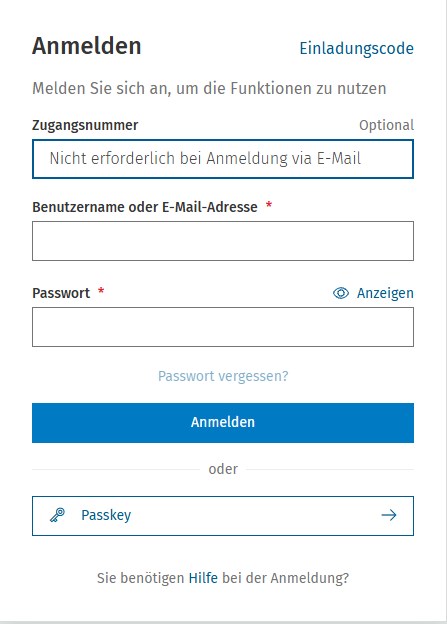 Anmeldemaske des Mandantenportals ADDISON Direkt mit Feldern für Zugangsnummer, Benutzername und Passwort