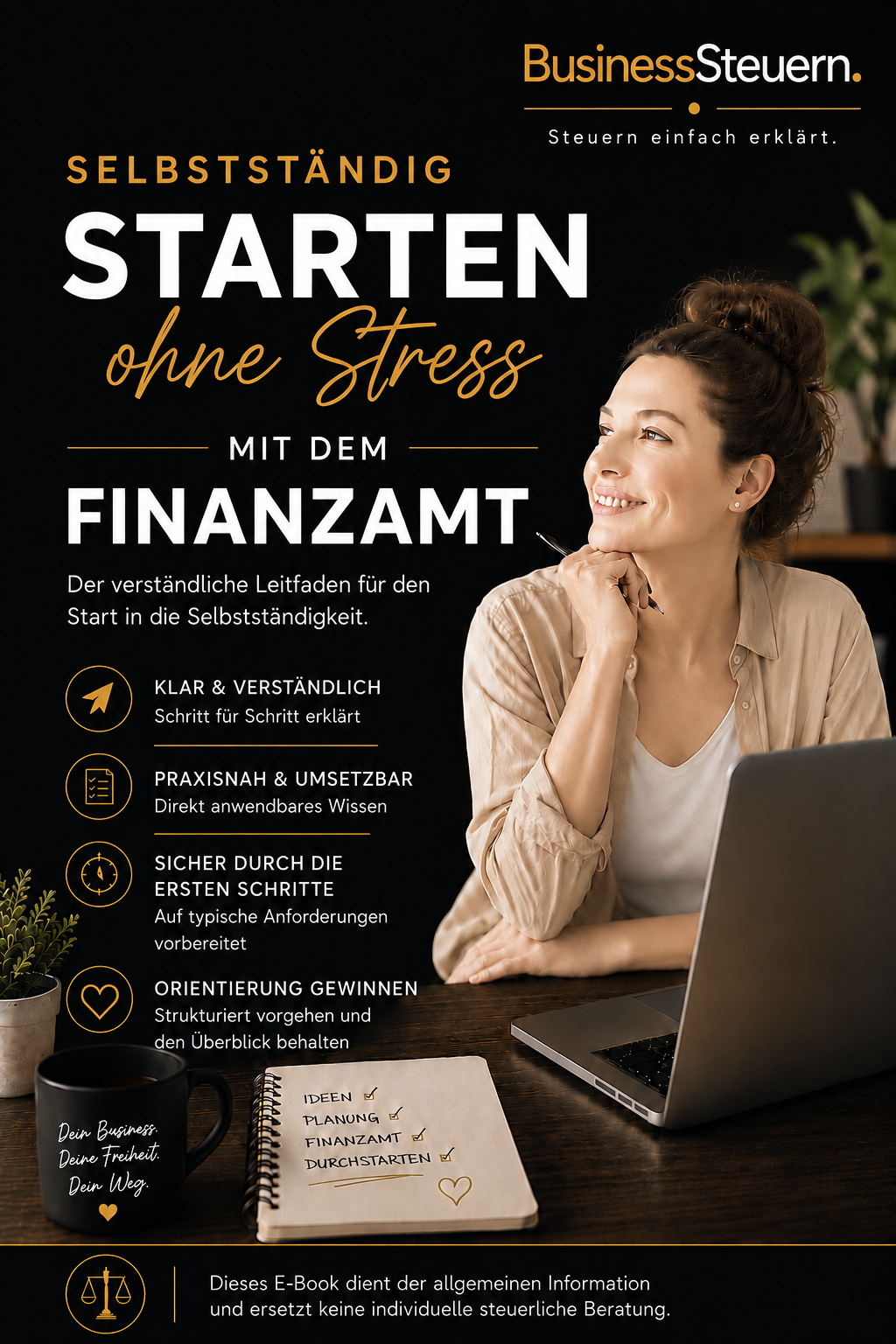 Cover des SteuerGuides „Selbstständig starten – ohne Stress mit dem Finanzamt“